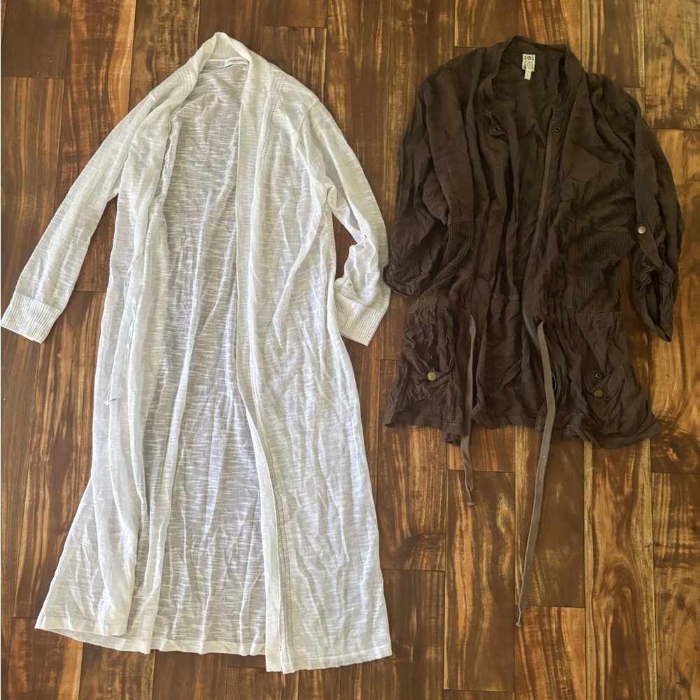 Calvin Klein Women's Long cardigan… and a dark olive green zip - White and Brown